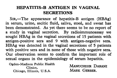 HBV in vaginal secretions